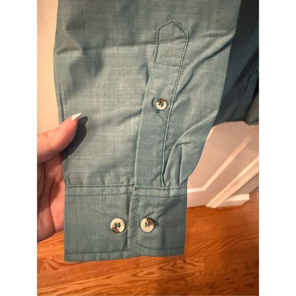 Chef Works Teal Green Long Toll Tab Sleeve Shoulder Pocket Button Down Shirt XL - Picture 5 of 7